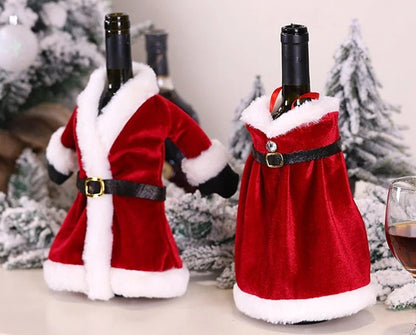 Skorter | Velvet Christmas Wine Bottle Covers – Stylish Dress Set for Festive Table Décor & Perfect Holiday Gifts