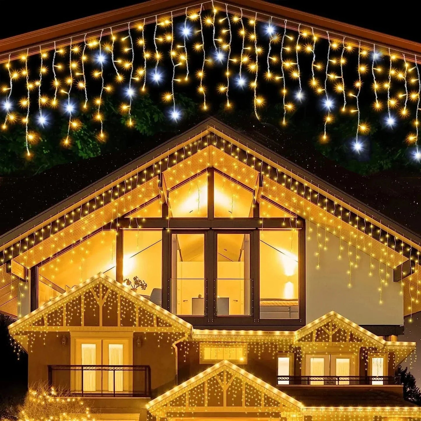Skorter | Twinkling Icicle String LED Lights | Warm White & Cool White, Extendable for Indoor & Outdoor Holiday Decor
