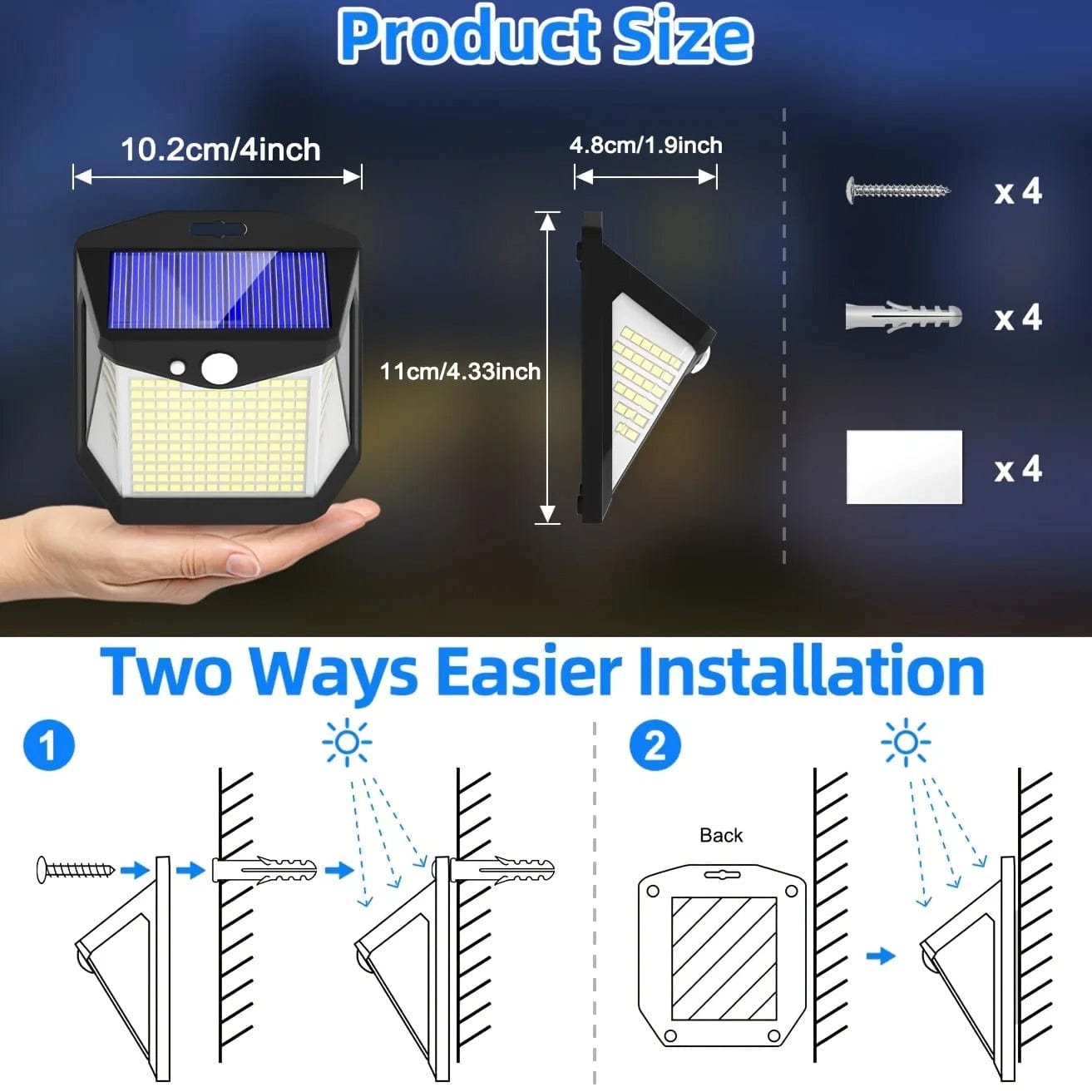 Skorter | 2x Solar LED Wall Light with Motion Sensor | Waterproof, 270° Wide Angle & 3 Modes for Outdoor Security in Gardens and Yards