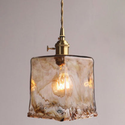 Vintage 1 Light Pendant Lamp Amber Alabaster Glass Pendant Lighting for Living Room - SKØRTER