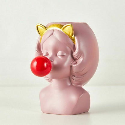Skorter | Cute Bubblegum Girl Ceramic Face Vase