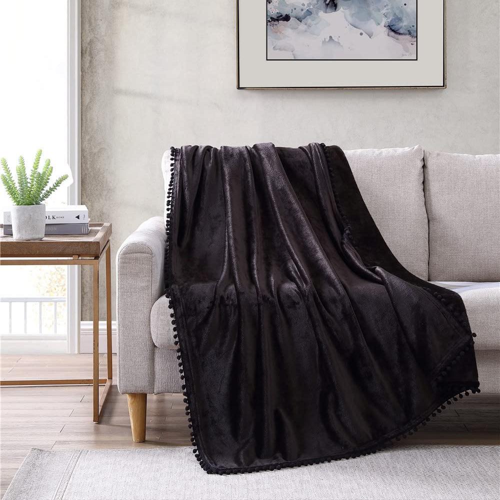Skorter | Walnut Flannel Pompom 50" x 70" Throw Blanket