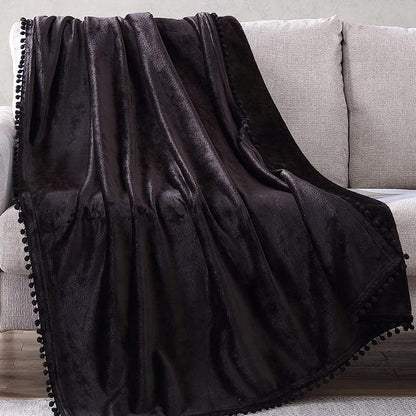 Skorter | Walnut Flannel Pompom 50" x 70" Throw Blanket