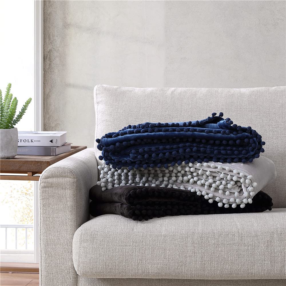 Skorter | Walnut Flannel Pompom 50" x 70" Throw Blanket