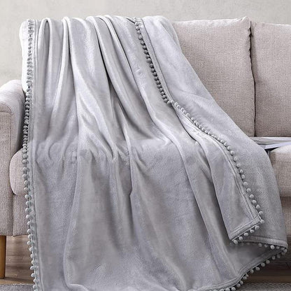 Skorter | Walnut Flannel Pompom 50" x 70" Throw Blanket