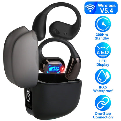Skorter | Wireless V5.4 Open Ear Earbuds with Earlook LED Display Charging Case