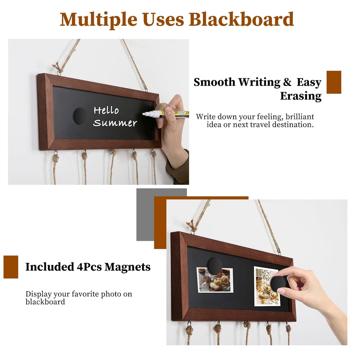 Skorter | Three Hanging Picture Frame Display String Ribbons with 30 Clips Writable Board