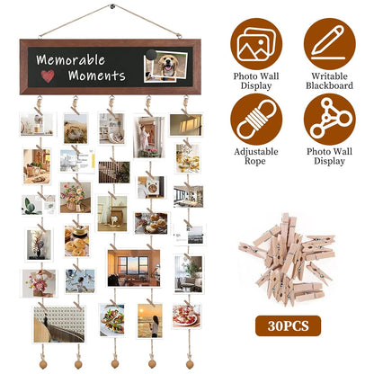 Skorter | Three Hanging Picture Frame Display String Ribbons with 30 Clips Writable Board