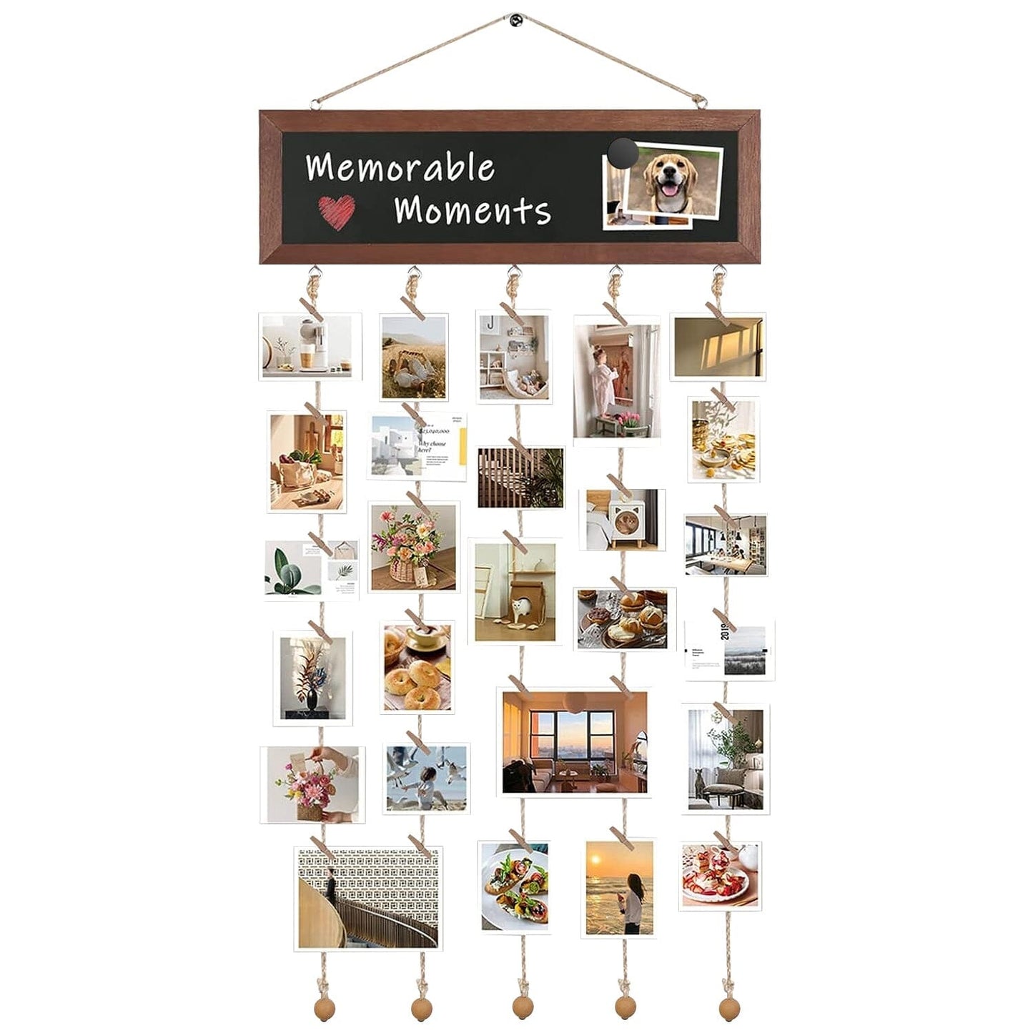 Skorter | Three Hanging Picture Frame Display String Ribbons with 30 Clips Writable Board