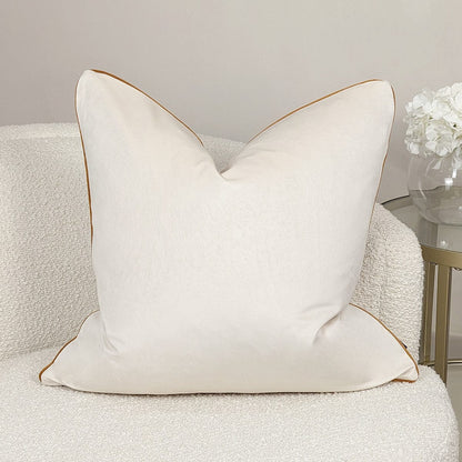 Skorter | Zara Ecru Velvet Cushion with Rust Colored Piping - 55x55cm