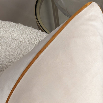 Skorter | Zara Ecru Velvet Cushion with Rust Colored Piping - 55x55cm