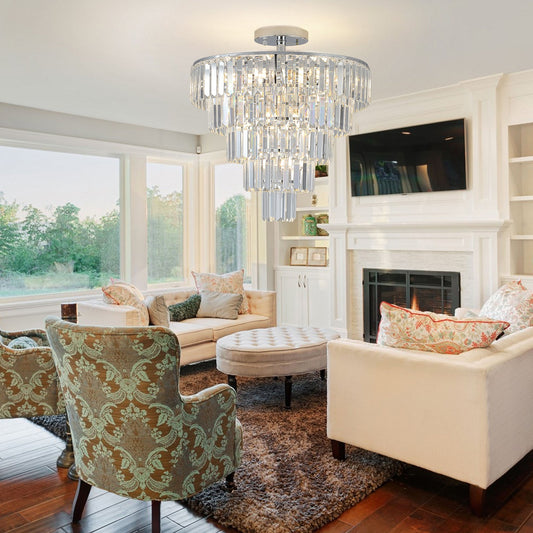 Large crystal chandelier in white chrome color, modern style chandelier, dining room, living room, bedroom