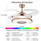 Retractable ceiling fan with Bluetooth speaker and remote control in gold finish