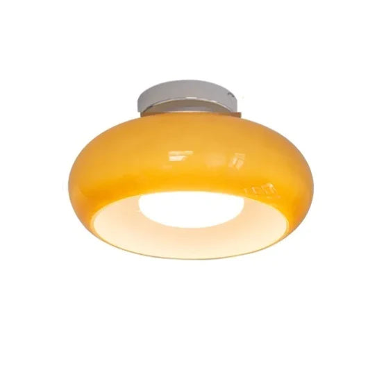 Bärnstensfärgad rund taklampa i glas 