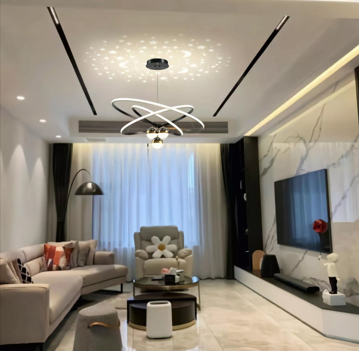Creative postmodern design chandelier, moon and star reflection LED lighting