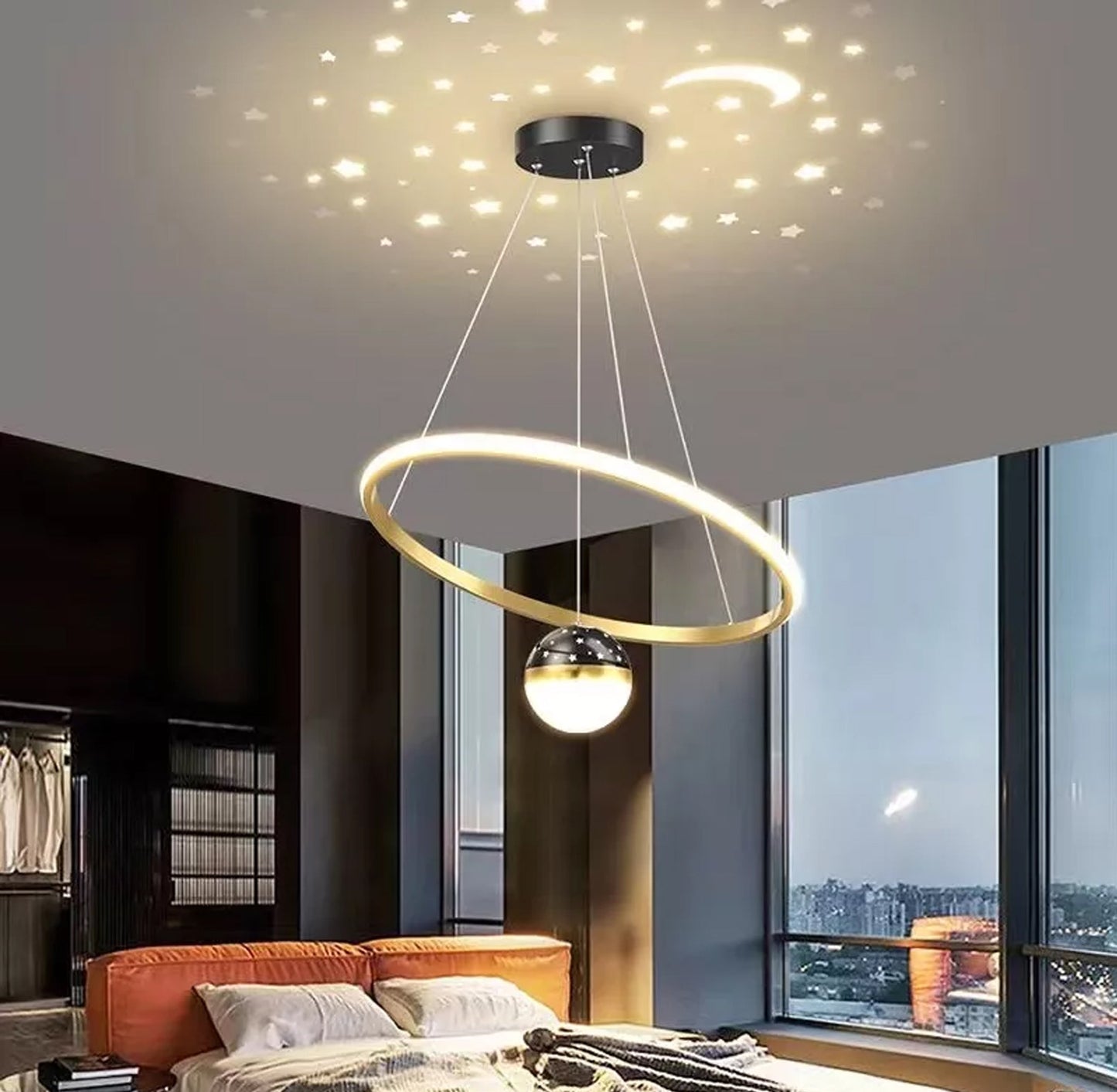 Creative postmodern design chandelier, moon and star reflection LED lighting