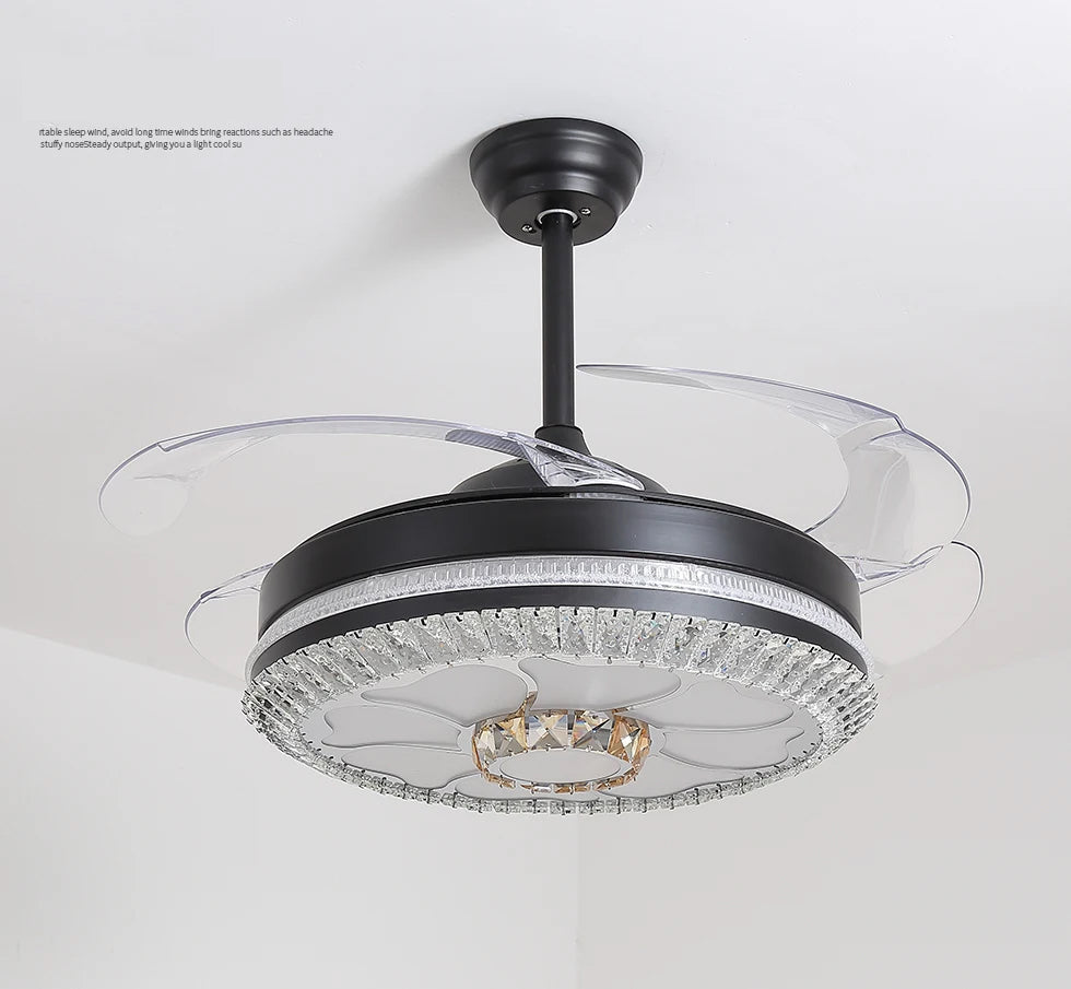 LuxeWind Crystal Elegance 42 Inch Retractable Ceiling Fan with LED Light Chandelier