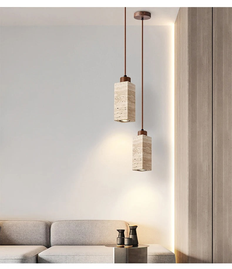 Yellow Travertine Marble Ceiling Lamp Lighting │ Modern Pendant Chandeliers Hanging Light