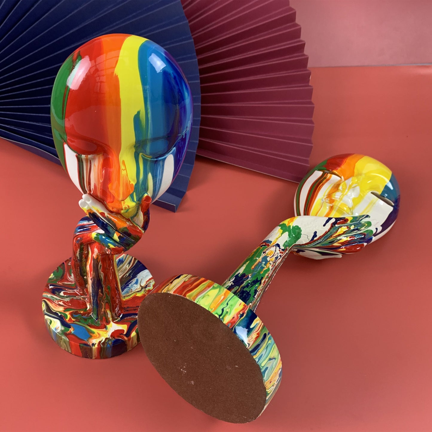 Painted Colorful Thinking Face Statue
